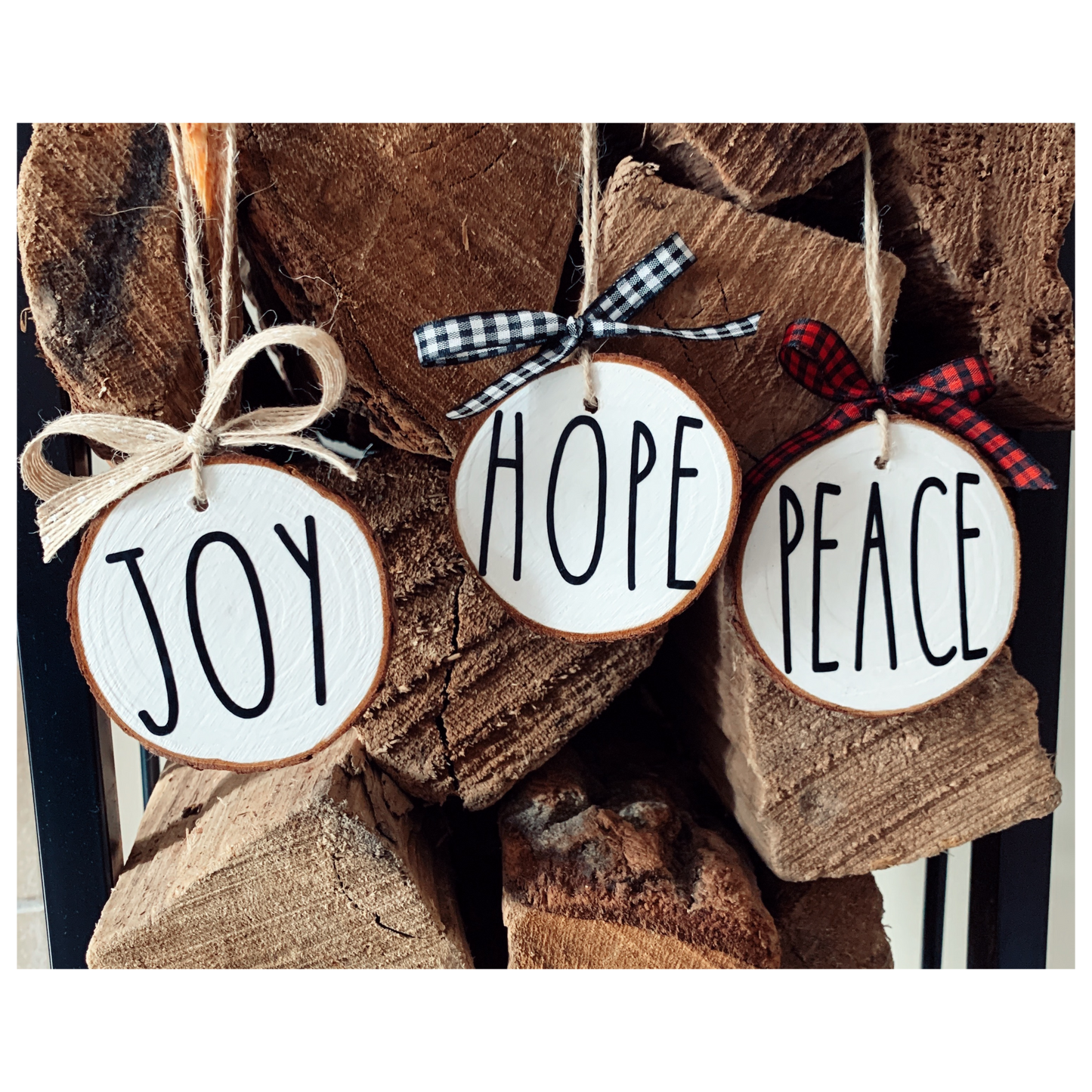 Joy Hope Peace Wood Ornament Set
